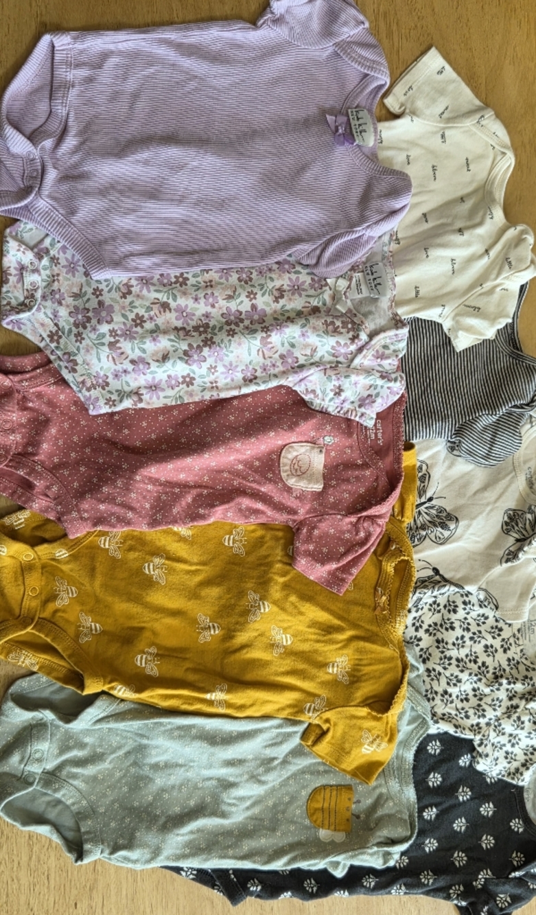Carter's Mixed Pink, Mustard, Purple and White Short-Sleeve Baby Bodysuits